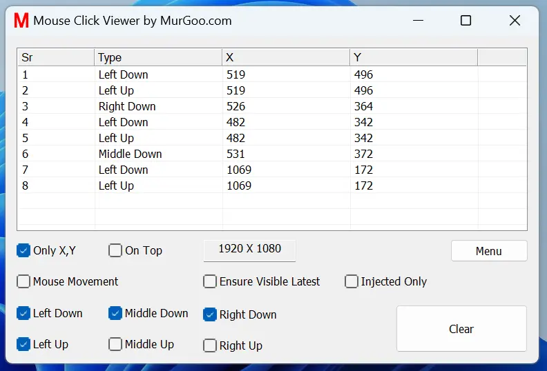 Screenshot of Mouse Click Viewer Software for Windows by MurGoo.com
